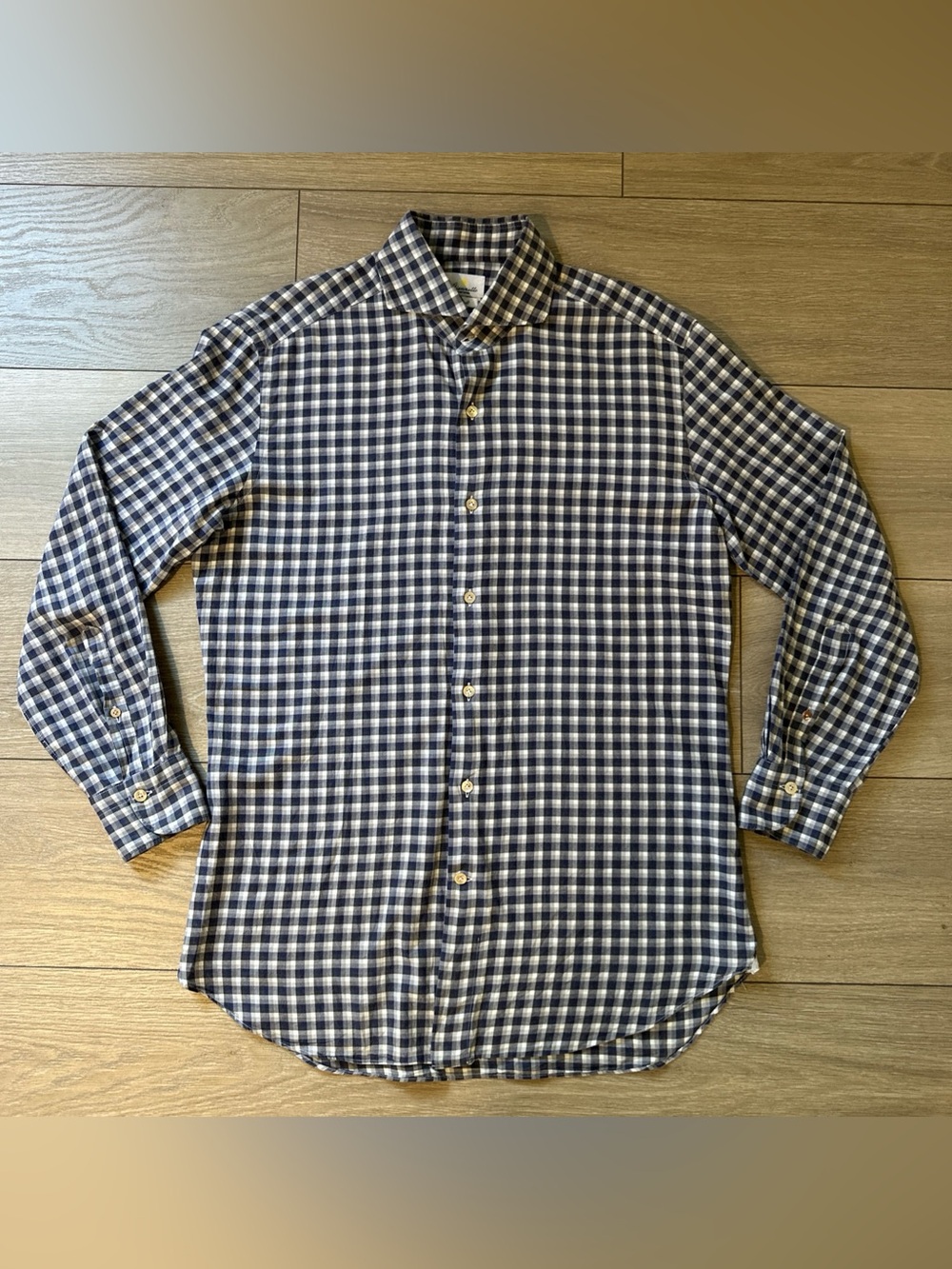 GIANNETTO PORTOFINO Men’s Size M Cotton Plaid Twill Button Up Shirt Blue Grey